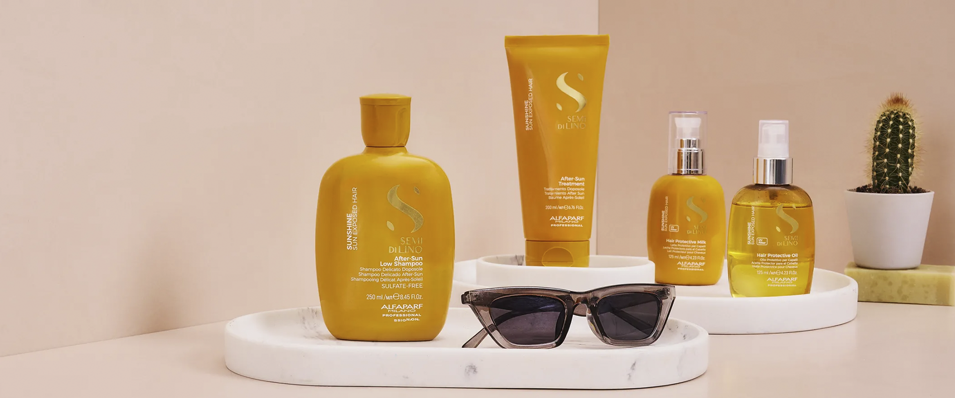 Semi di Lino Sunshine Range, available from GHOST Hair for sun exposed hair. Protects the hair from UV rays, maintaining its hydration and cosmetic colour. Semi di Lino Sunshine Range, available from GHOST Hair for sun exposed hair. Protects the hair from UV rays, maintaining its hydration and cosmetic colour.